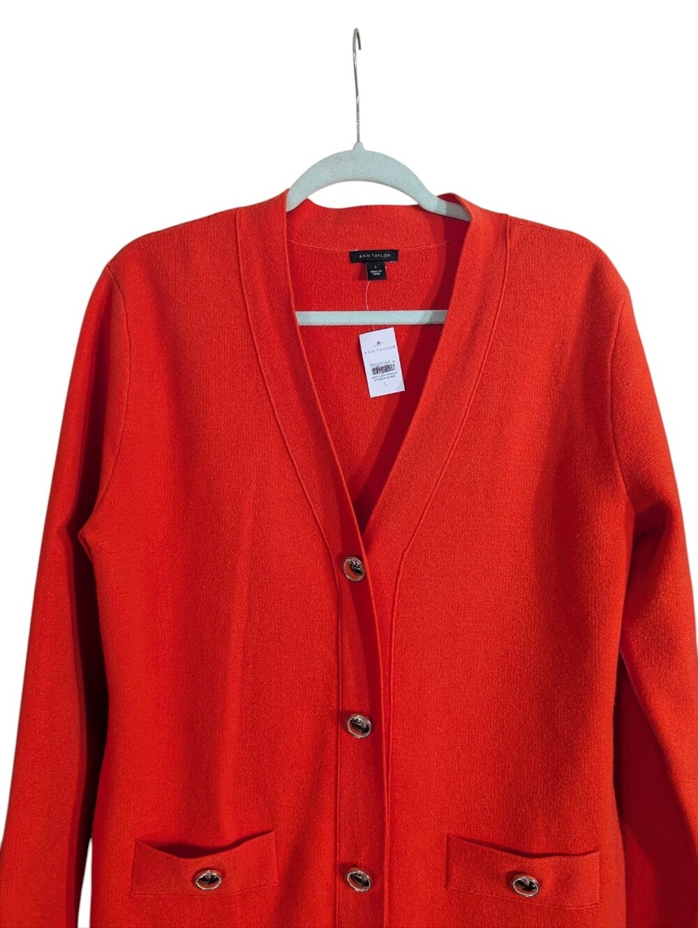 Ann Taylor Longline Sweater Dress Cardigan NWT Red - Orange Button Front SzLarge - Picture 3 of 10